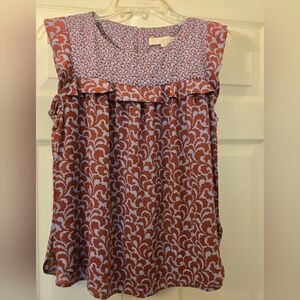 LOFT Women's Sleeveless Top- Maroon, Pale Blue Swirl Pattern.